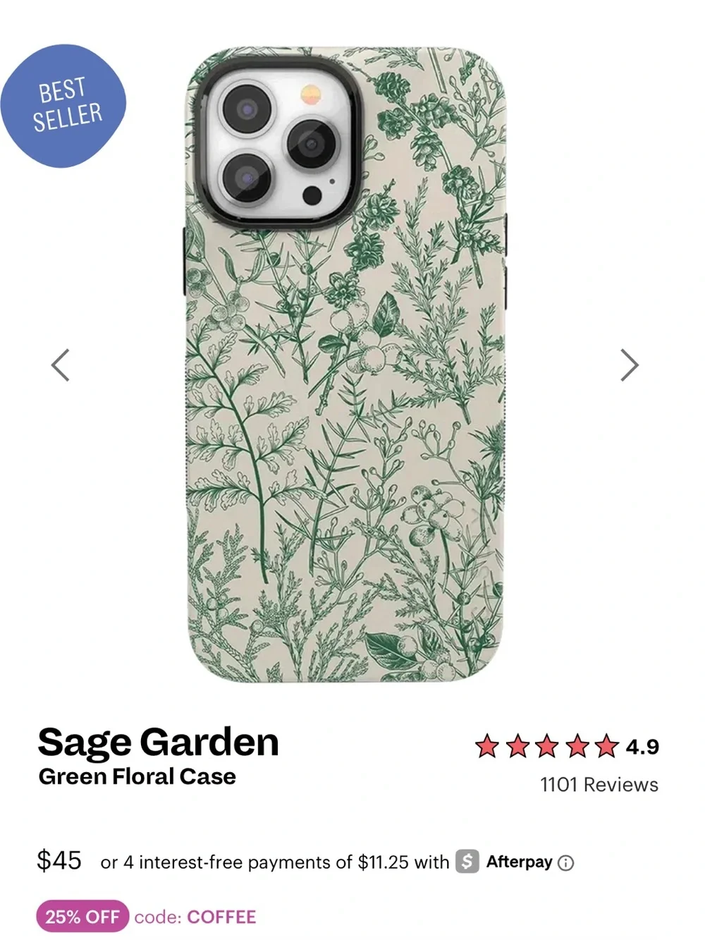 Green Floral Phone Case - White & Green